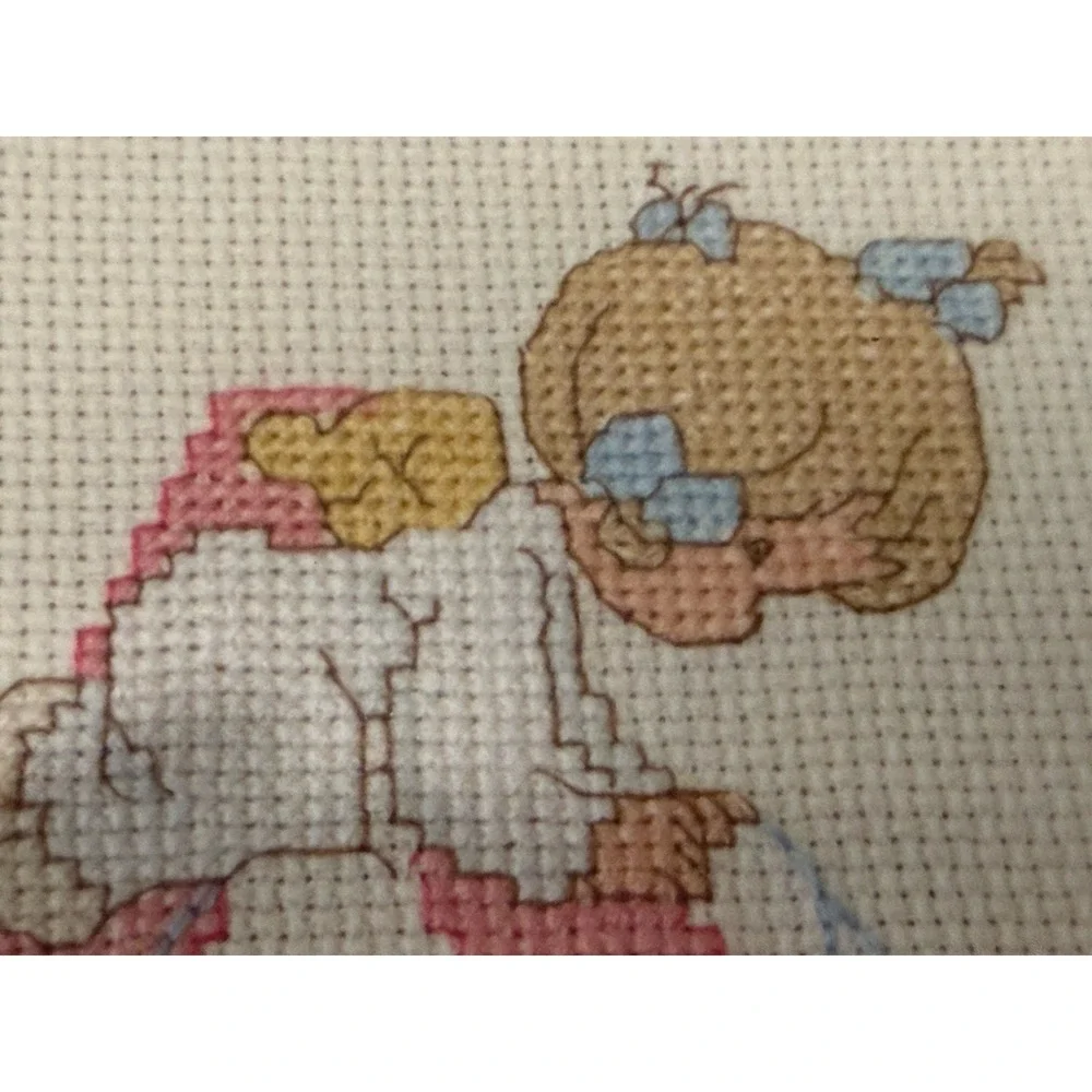 Needlepoint Angel Wall Art Framed Plaque Hanging Handmade Cross-stitch Pink
